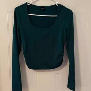 Long Sleeve Scoop Neck Top in Dark Green